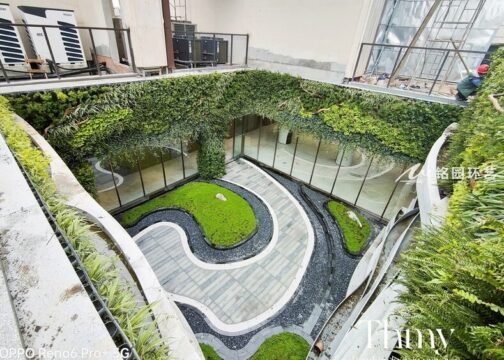 地产下沉植物墙，双流金隅·金城府笔直绿化景观