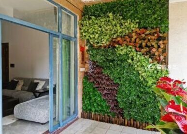 生活阳台植物墙，封闭阳台立面垂直绿化景观