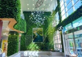 大厦绿植墙，玻璃幕墙内部绿植墙景观