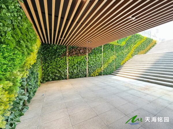 阛阓墙体绿植景观，下沉式市肆仿真植物墙造景